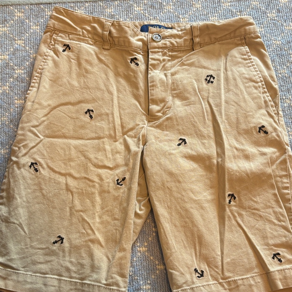 Polo Ralph Lauren Boys Tan Shorts with Embroidered Details EUC Sz 10